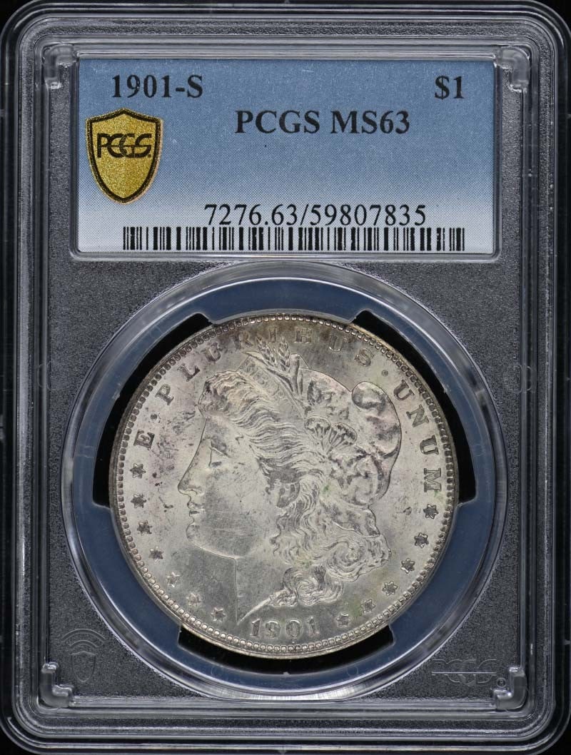 PCGS MS63 1901-S Morgan Silver Dollar: PCGS MS63 1901-S Morgan Silver Dollar This 1901 Morgan Dollar was minted in San Francisco and is graded MS63 by PCGS. It is an uncirculated coin from the United States and is in pre-owned condition. T