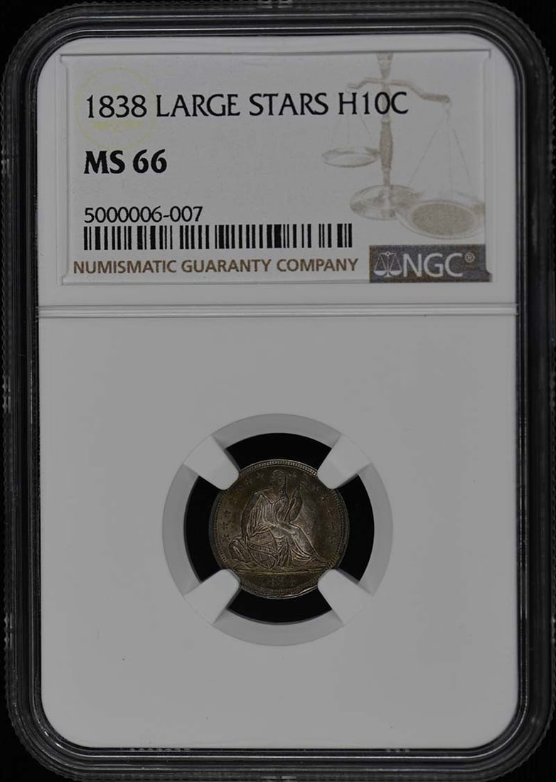 1838 Liberty Seated Half Dime NGC MS66 Uncirculated Philadelphia Mint: 1838 Liberty Seated Half Dime NGC MS66 Uncirculated Philadelphia Mint This 1838 Liberty Seated Half Dime is a stunning piece, certified by NGC with a grade of MS66, reflecting its uncirculated conditi