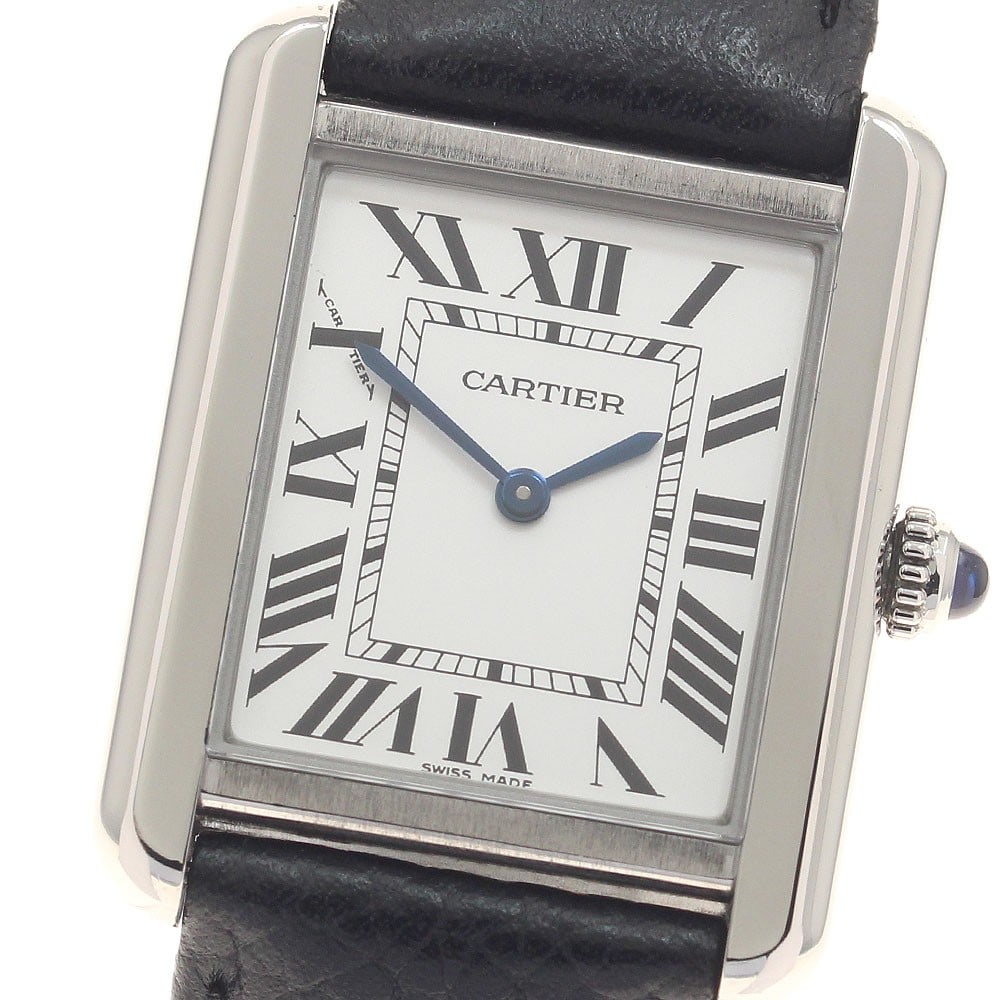Cartier Tank Solo Women Quartz Steel Leather Watch: Cartier Tank Solo Women Quartz Steel Leather Watch This Cartier Tank Solo SM WSTA0030 is a women's wristwatch featuring a silver dial, stainless steel case, and leather strap. It operates with a quart