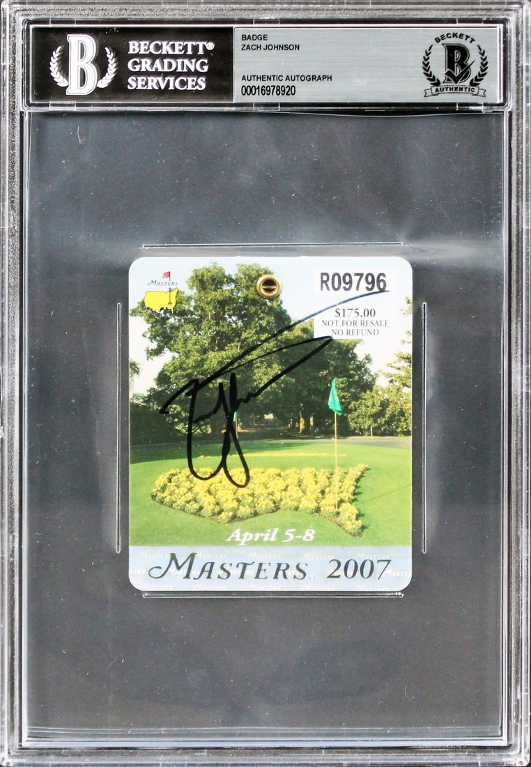 Zach Johnson Autographed 2007 Masters Badge Ticket BAS Slabbed 10 (1 of 2)