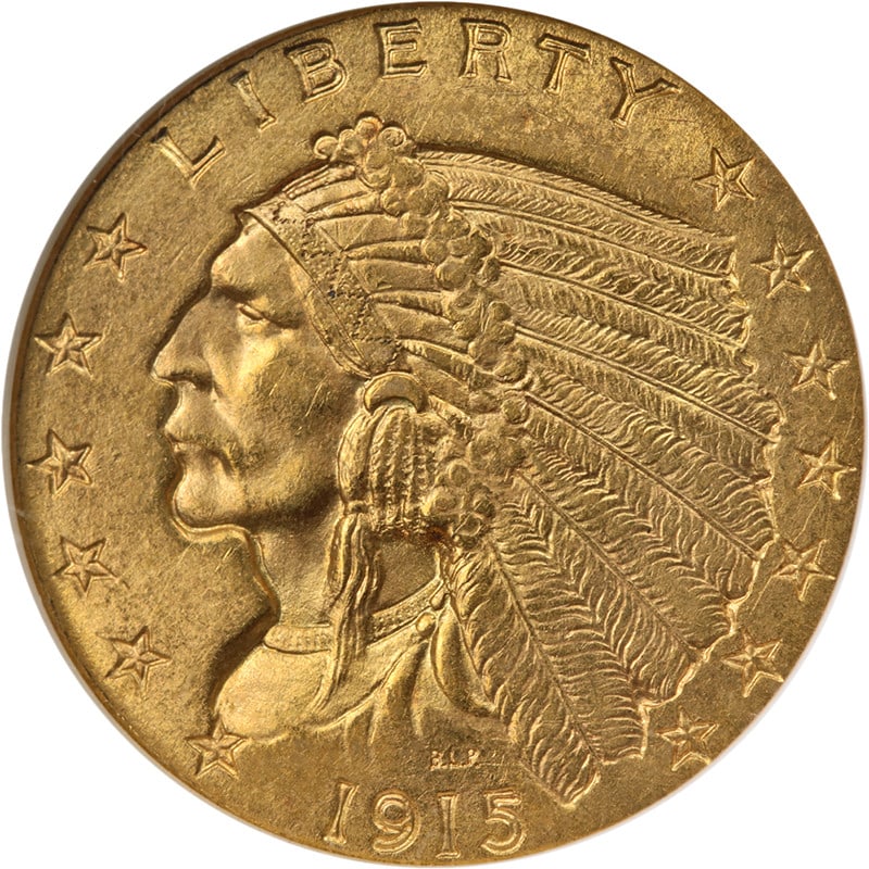 1915 Indian Head Quarter Eagle NGC MS63 CAC: 1915 Indian Head Quarter Eagle NGC MS63 CAC This 1915 Indian Gold $2.50 coin is certified by NGC with a grade of MS63 and features a CAC sticker, indicating its quality within the grade. It is compose