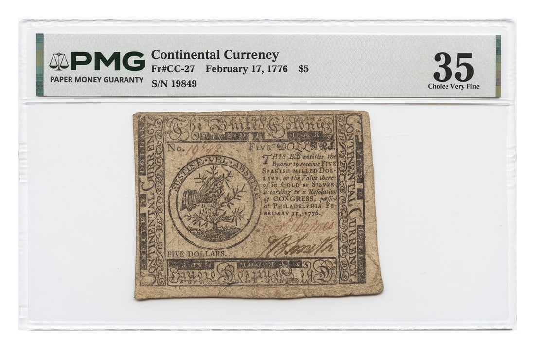1776 Continental Colonial Currency $5 Note PMG Choice VF35 (1 of 2)