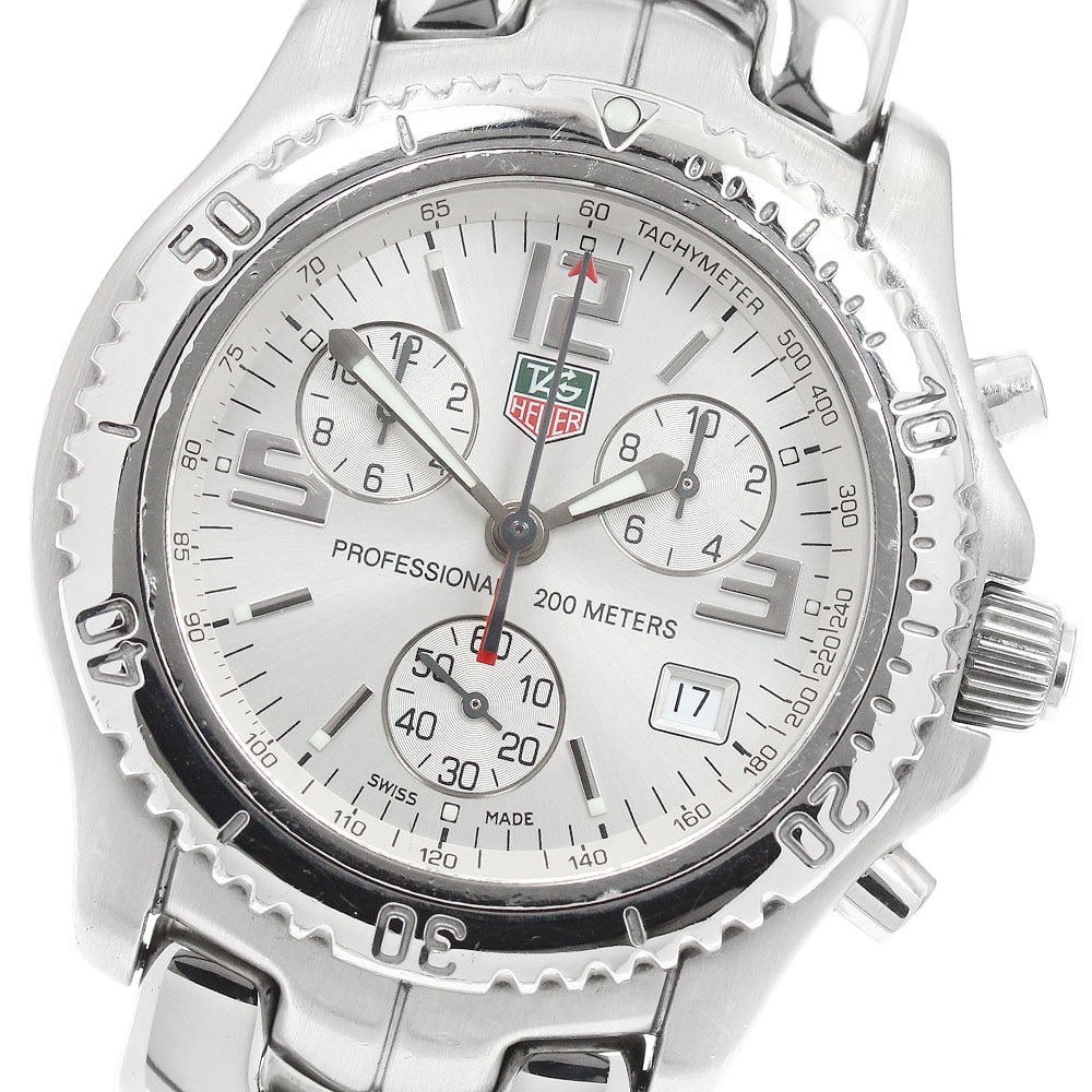 TAG Heuer Link CT1112 Quartz Chronograph Men's Wristwatch: TAG Heuer Link CT1112 Quartz Chronograph Men's Wristwatch This TAG Heuer Link Chronograph Quartz men's wristwatch features a stainless steel case and bracelet with a silver dial. The watch is equipped