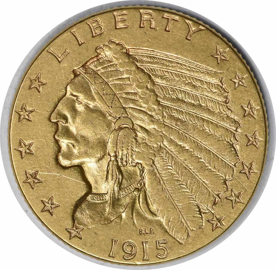 1915 $2.50 Gold Indian Coin AU Bela Lyon Pratt Design: 1915 $2.50 Gold Indian Coin AU Bela Lyon Pratt Design This 1915 $2.50 Gold Indian coin is a notable piece of numismatic history, featuring a striking design by Bela Lyon Pratt. This coin is ungraded a