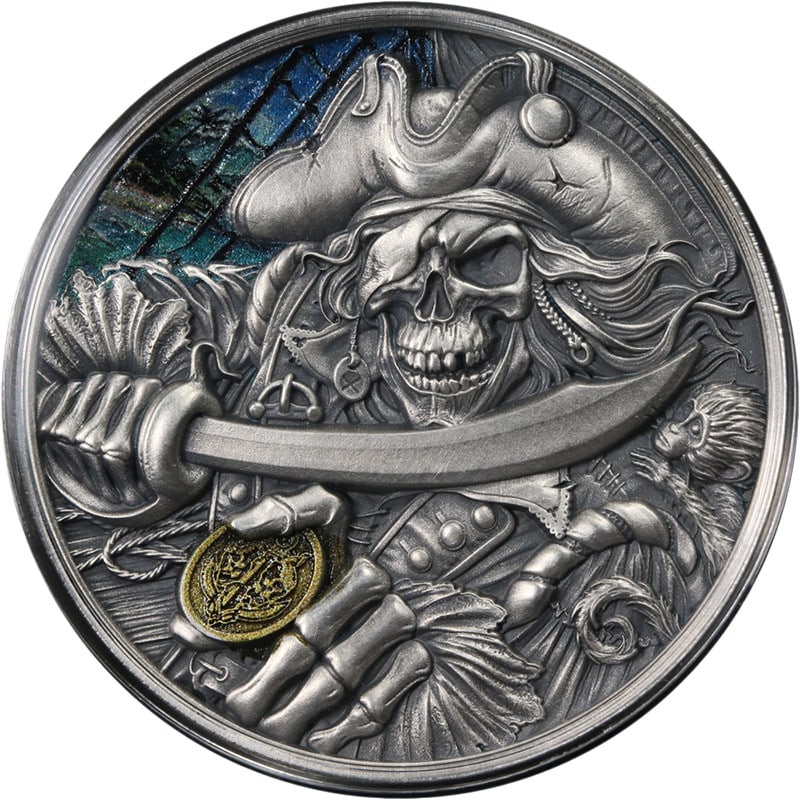 2025 Ghana 1 Ounce Silver Memento Mori Pirate Colorized Coin OGP COA (1 of 3)