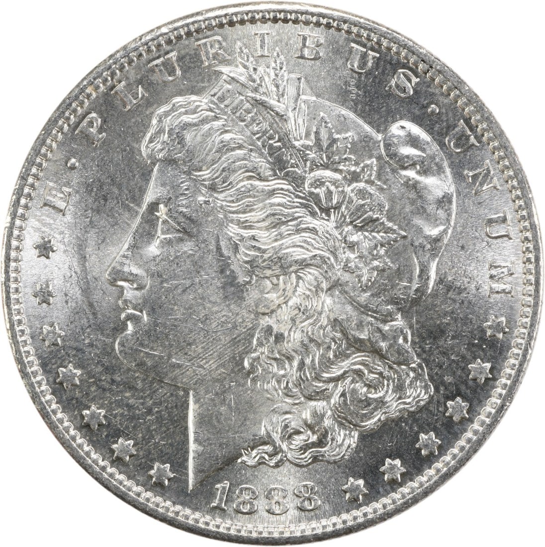 Uncirculated 1888 S Morgan Dollar Silver Coin Brilliant Uncertified: Uncirculated 1888 S Morgan Dollar Silver Coin Brilliant Uncertified This is an 1888-S Morgan Silver Dollar from the United States, featuring a brilliant uncirculated (BU) grade. The coin is composed o