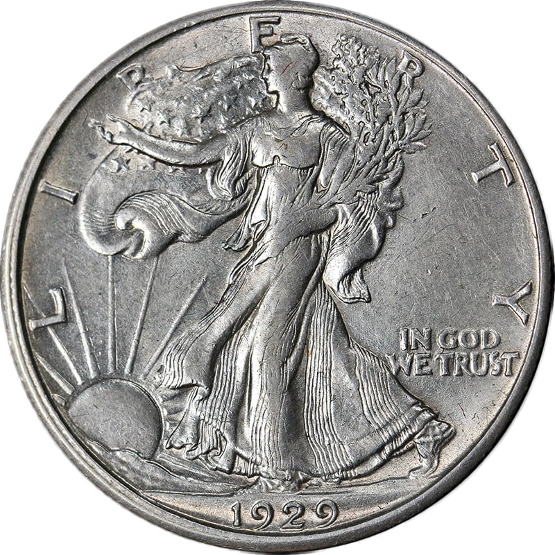 Silver Walking Liberty Half Dollar 1929-D Choice AU BU: Silver Walking Liberty Half Dollar 1929-D Choice AU BU This 1929-D Walking Liberty Half is a circulated silver coin from the United States, offered in Choice AU/BU condition. It is described as having