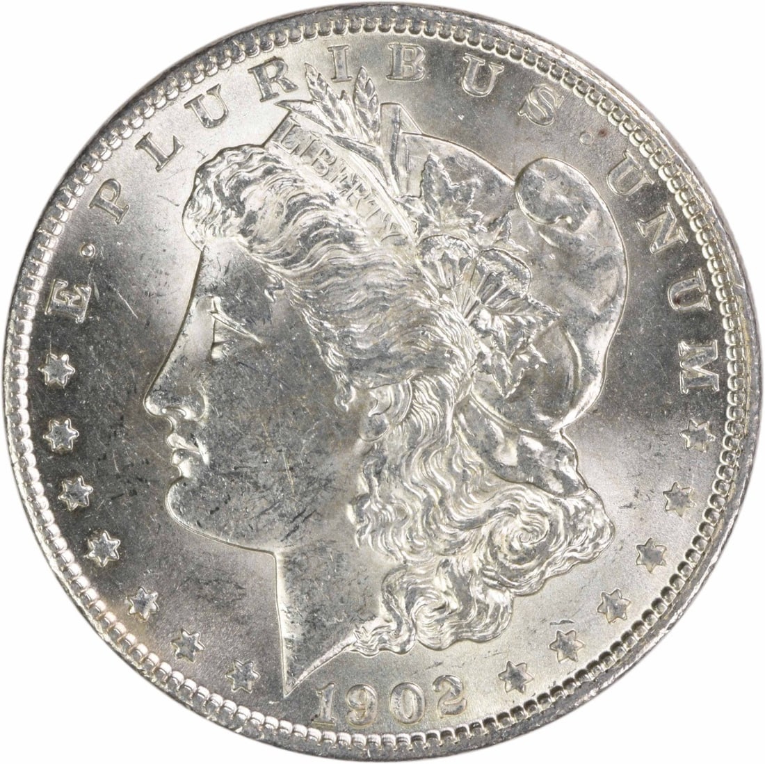 Uncertified 1902 O Silver Morgan Dollar Choice Brilliant Uncirculated: Uncertified 1902 O Silver Morgan Dollar Choice Brilliant Uncirculated This 1902-O Morgan Silver Dollar is a choice brilliant uncirculated coin. Minted in New Orleans, it is composed of silver and rema