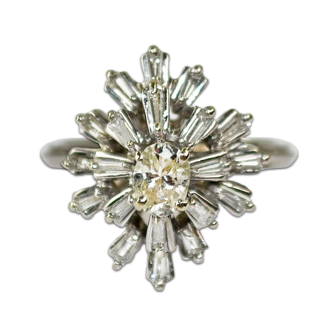 Vintage 14K White Gold Oval Diamond Cocktail Ring (1 of 7)