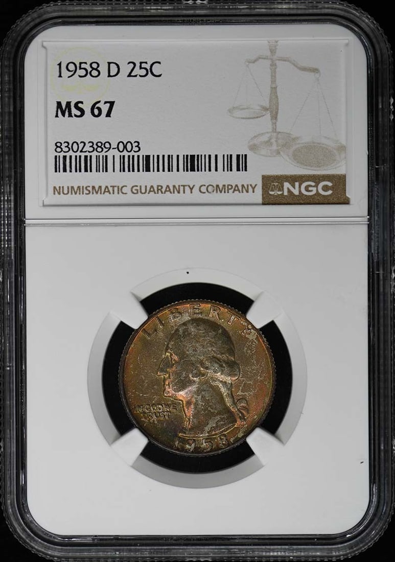 1958-D Washington Quarter NGC MS67 Uncirculated Denver Mint: 1958-D Washington Quarter NGC MS67 Uncirculated Denver Mint This 1958-D Washington Quarter is graded MS67 by NGC, indicating a high level of preservation. Struck in Denver, this uncirculated coin show