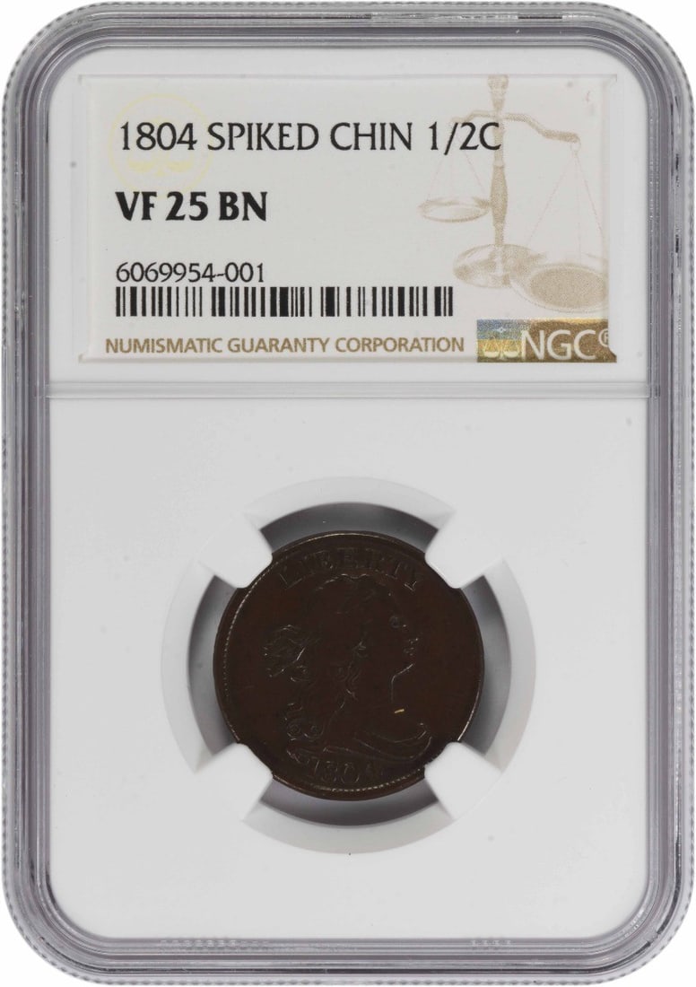 1804 Draped Bust Half Cent Spiked Chin Variety NGC VF25BN (1 of 2)