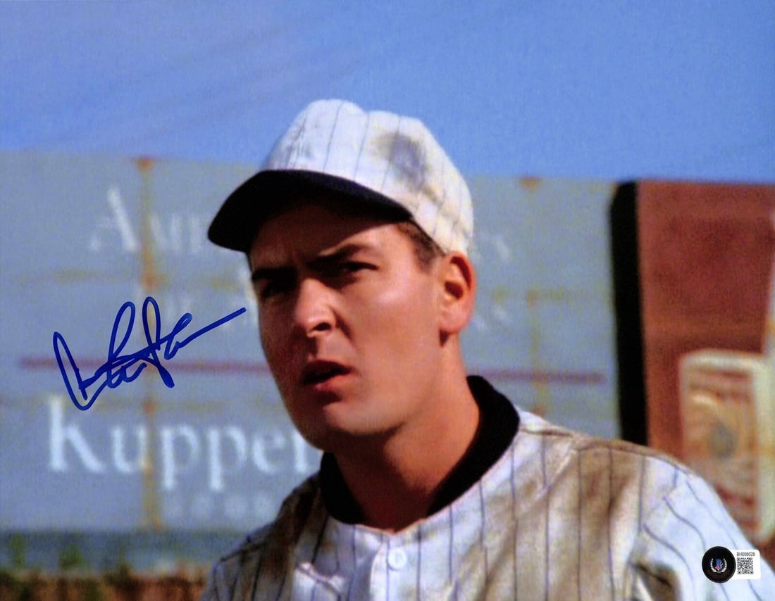Charlie Sheen Signed 11x14 Photo Ricky Wild Thing Vaughn Major League Beckett Certified (1 of 1)