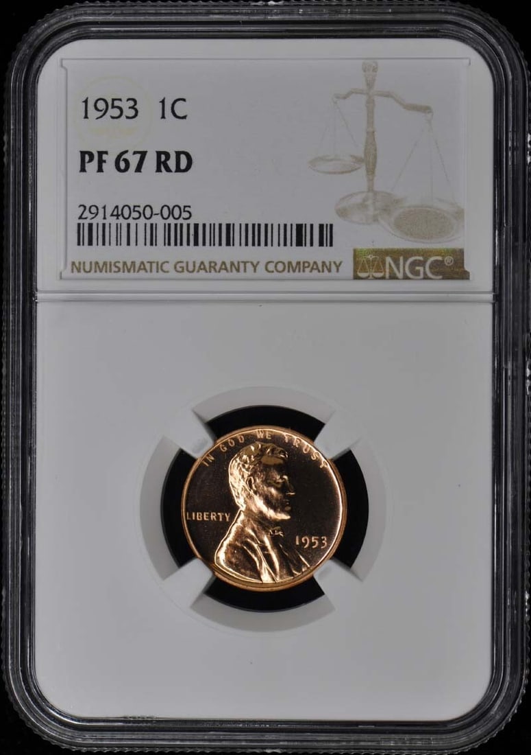 1953 Lincoln Cent Proof NGC PR67RD Philadelphia Mint: 1953 Lincoln Cent Proof NGC PR67RD Philadelphia Mint This 1953 Wheat Reverse Lincoln Cent is a stunning example of numismatic artistry, graded PR67RD by NGC, indicating its pristine uncirculated condi