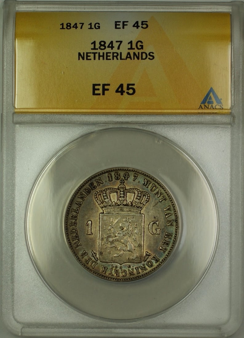 ANACS EF 45 1847 Netherlands 1 Gulden Silver Coin (1 of 1)