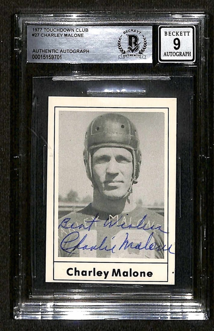 Charley Malone Signed 1977 Touchdown Club Card Grade 9 Beckett (1 of 1)