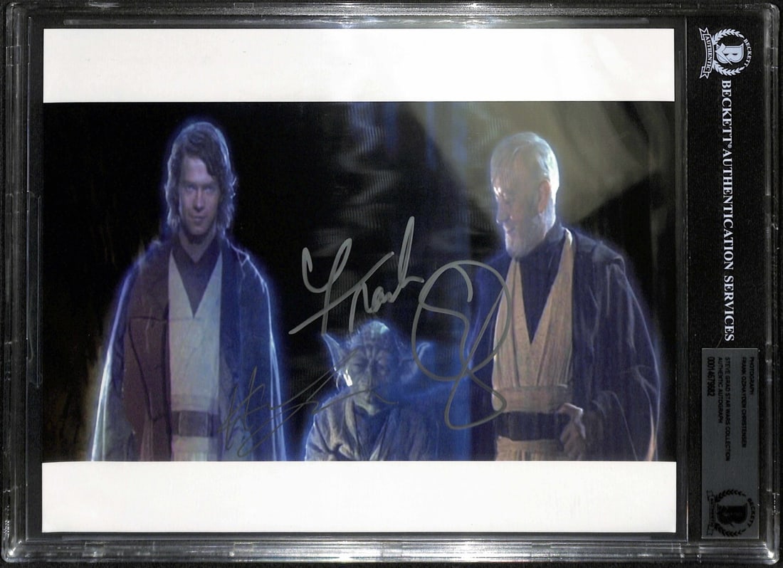 8x10 Photo Signed by Frank Oz and Hayden Christensen Beckett Authenticated: 8x10 Photo Signed by Frank Oz and Hayden Christensen Beckett Authenticated This is an original 8x10 photograph from Star Wars: Return of the Jedi, autographed in silver permanent marker by Frank Oz an