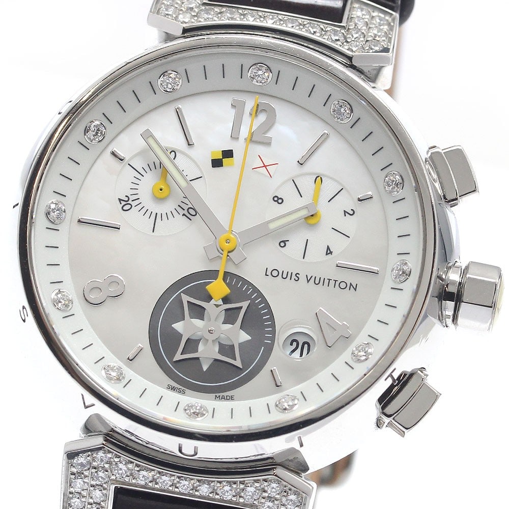 Louis Vuitton Tambour Lovely Cup Q132H Women's Quartz Diamond Watch: Louis Vuitton Tambour Lovely Cup Q132H Women's Quartz Diamond Watch Pre-owned Louis Vuitton Tambour Lovely Cup wristwatch for women with quartz movement. This model is identified as Q132H and features