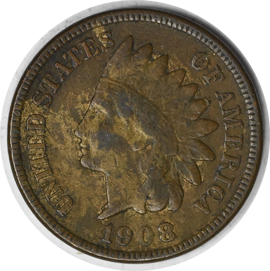 1908-S Indian Head Copper Small Cent Grade F Uncertified: 1908-S Indian Head Copper Small Cent Grade F Uncertified This is a 1908 Indian Head Cent from the United States, featuring the 'S' mint mark. The coin is composed of copper and is in circulated condit
