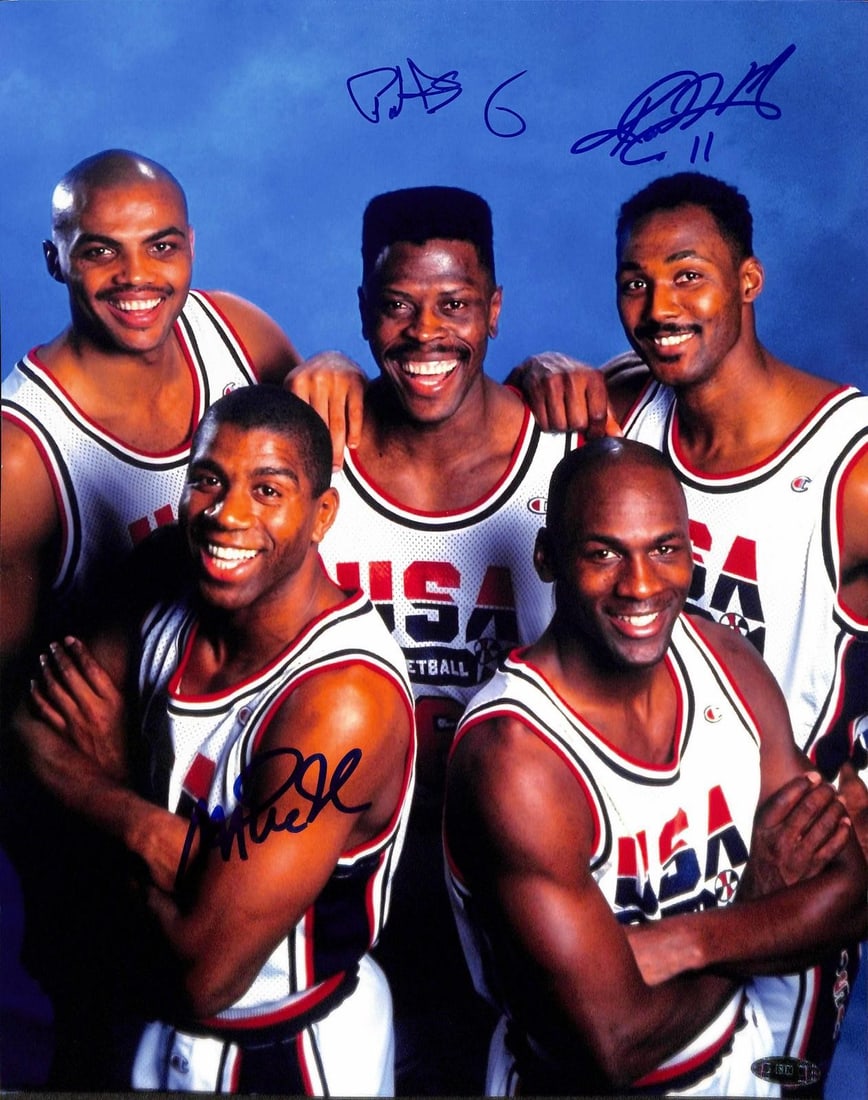 Beckett 11x14 Dream Team Photo Signed by Ewing Malone Johnson: Beckett 11x14 Dream Team Photo Signed by Ewing Malone Johnson This 11x14 photograph features the legendary 1992 United States Olympic "Dream Team" and is hand-signed by multiple stars, including Patri