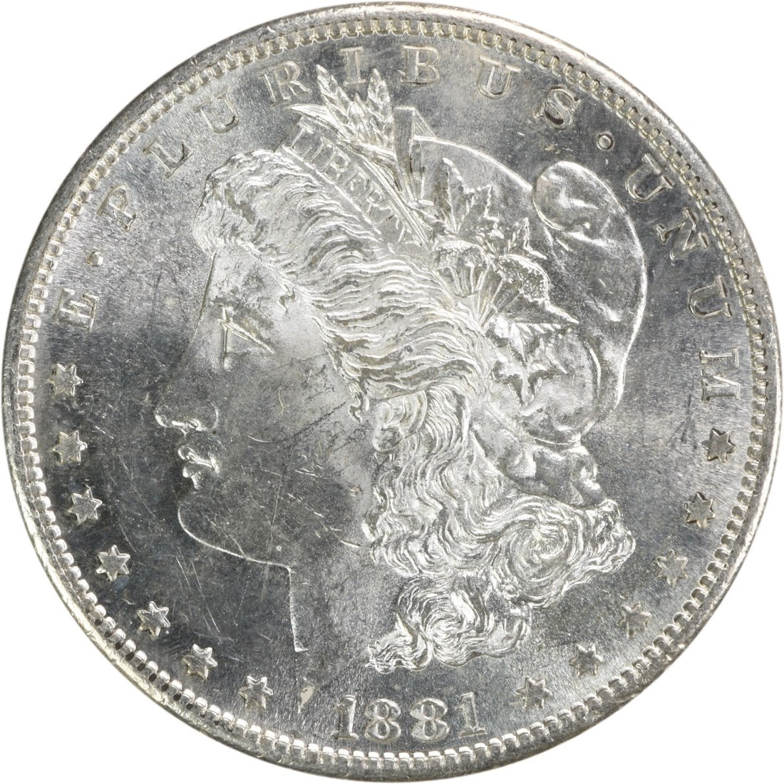 Choice BU 1881 S Silver Dollar Morgan Uncirculated Uncertified: Choice BU 1881 S Silver Dollar Morgan Uncirculated Uncertified This 1881-S Morgan Silver Dollar is a Choice Brilliant Uncirculated coin. Struck at the San Francisco Mint, it is composed of silver and 
