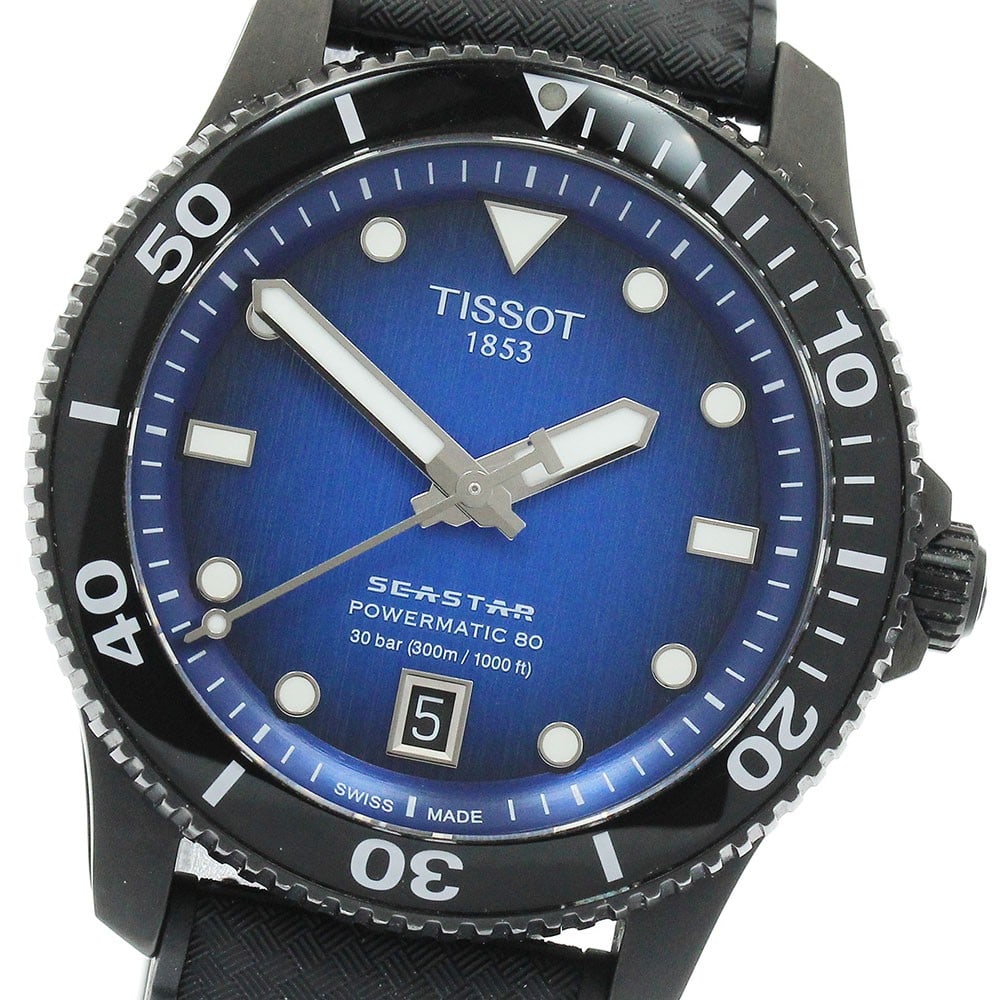 Tissot Seastar 1000 Automatic Date Men's Wristwatch: Tissot Seastar 1000 Automatic Date Men's Wristwatch This Tissot Seastar 1000 Powermatic 80 Date men's wristwatch features a stainless steel case and a blue dial, paired with a rubber bracelet for dura