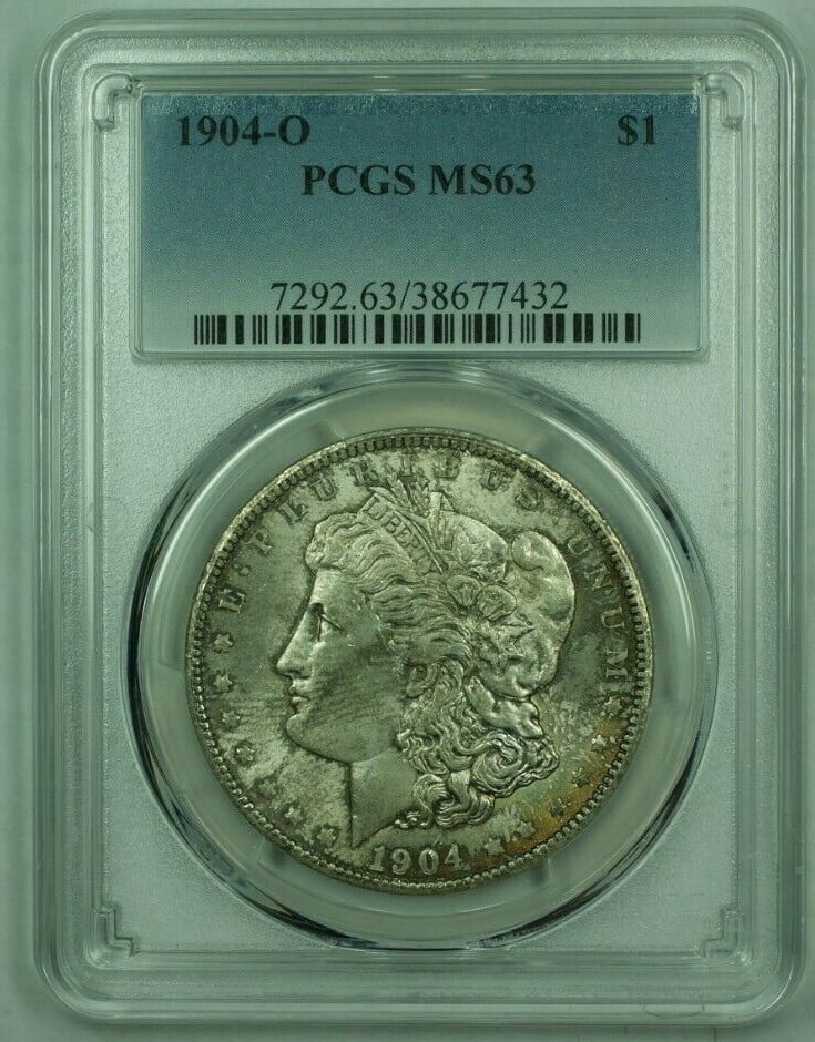 PCGS MS63 1904-O Morgan Silver Dollar: PCGS MS63 1904-O Morgan Silver Dollar This is a 1904-O Morgan Silver Dollar from the United States, graded MS-63 by PCGS. The coin is uncirculated and features a silver composition with a fineness of 