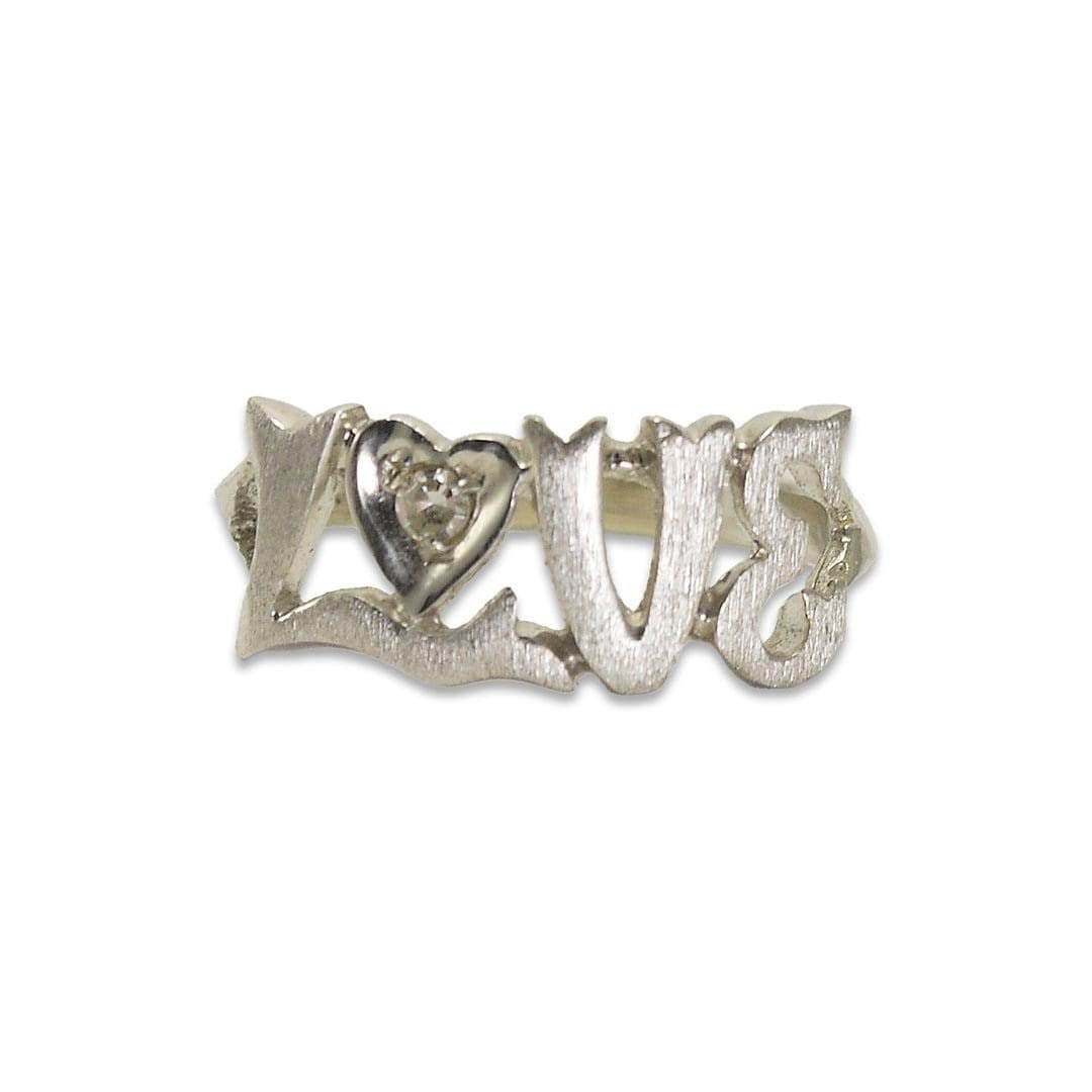 14K White Gold Love Ring with Single Cut Diamond Size 4.75 (1 of 6)