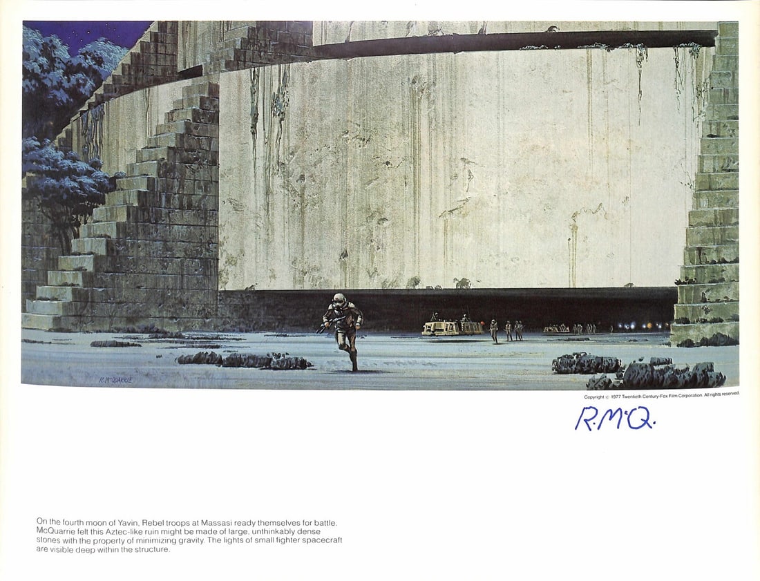 Ralph McQuarrie Signed Star Wars Concept Art Print 11x14 Beckett Certified: Ralph McQuarrie Signed Star Wars Concept Art Print 11x14 Beckett Certified This is an original 11x14 art print featuring concept art from Star Wars, depicting the Massasi Base. The print is signed by 