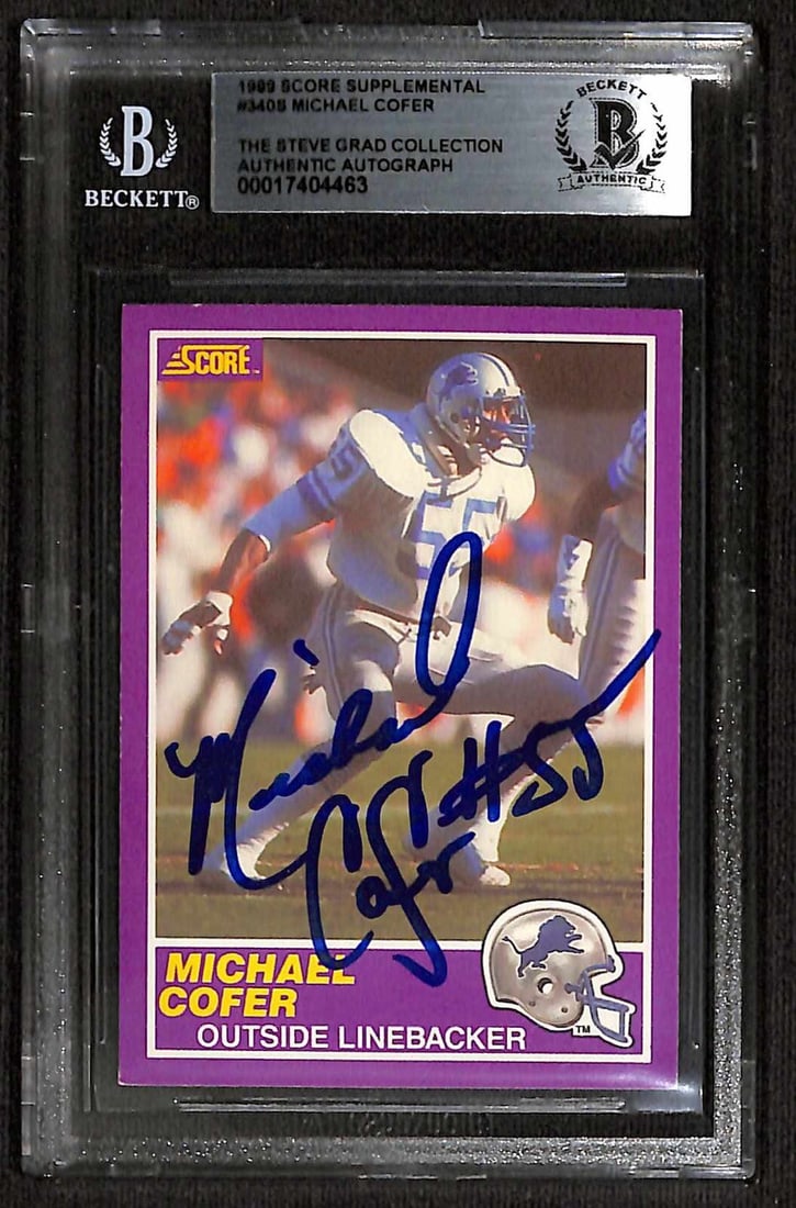 Michael Cofer Signed 1989 Score Supplemental #340S Card Beckett Authenticated: Michael Cofer Signed 1989 Score Supplemental #340S Card Beckett Authenticated This is an original 1989 Score Supplemental sports trading card featuring Michael Cofer, a linebacker for the Detroit Lion