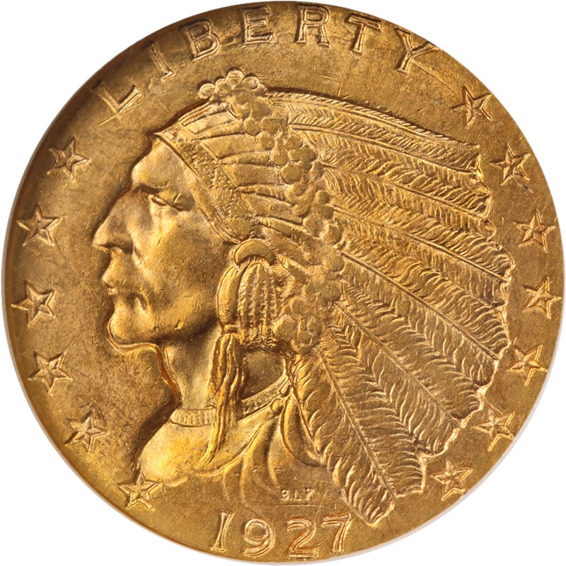 1927 Indian Head $2.50 Gold Coin NGC MS63 CAC: 1927 Indian Head $2.50 Gold Coin NGC MS63 CAC This original 1927 Indian Gold $2.50 coin features attractive eye appeal, strong luster, and a well-defined strike. It has been graded MS63 by NGC and car