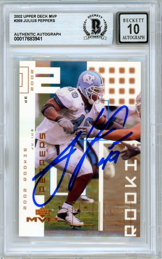 Julius Peppers 2002 Upper Deck MVP 269 Rookie Auto Card Panthers (1 of 2)