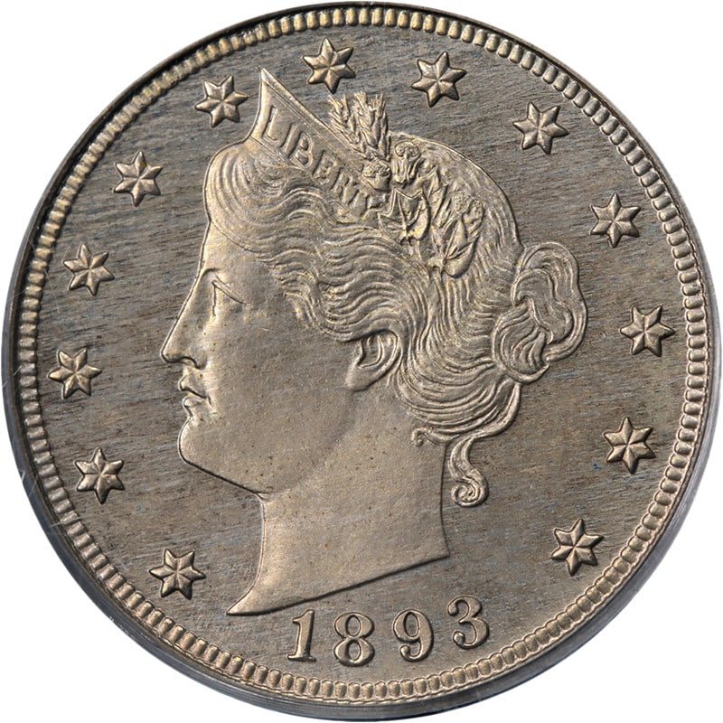 PCGS PR65 1893 Liberty V Nickel Proof: PCGS PR65 1893 Liberty V Nickel Proof This 1893 Liberty V Nickel is a proof coin graded PR65 by PCGS, featuring strong strike quality, attractive luster, and appealing color. The coin remains uncircul