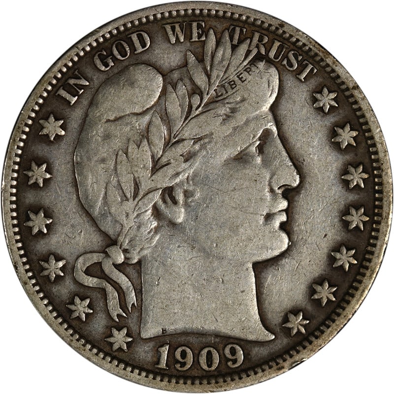 Barber Half Dollar Silver Coin 1909 Philadelphia Mint Circulated Example (1 of 2)
