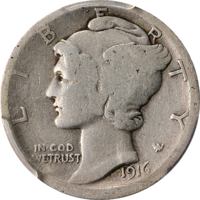 1916-D Mercury Dime PCGS G Details Silver Key Date: 1916-D Mercury Dime PCGS G Details Silver Key Date This 1916-D Mercury Dime is graded by PCGS as G Details and features decent eye appeal with a nice strike. The coin is composed of silver with a fine