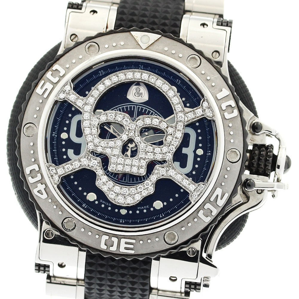 AQUANAUTIC King Subcommander Skull Mask Day-Date Mens Wristwatch: AQUANAUTIC King Subcommander Skull Mask Day-Date Mens Wristwatch A pre-owned men's wristwatch from Aquanautic, identified as the King Subcommander Skull Mask Day-Date model. It is a Swiss-made watch w