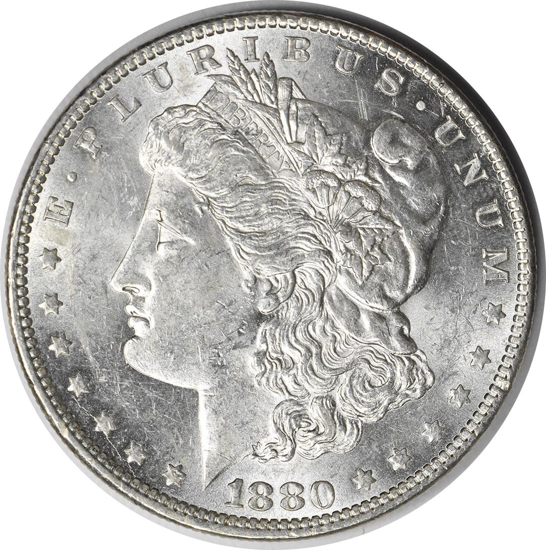 Uncirculated 1880-O Silver Morgan Dollar Brilliant Uncertified Example: Uncirculated 1880-O Silver Morgan Dollar Brilliant Uncertified Example This is an 1880-O Morgan Silver Dollar from the United States, featuring an uncirculated Brilliant Uncirculated (BU) grade. The c