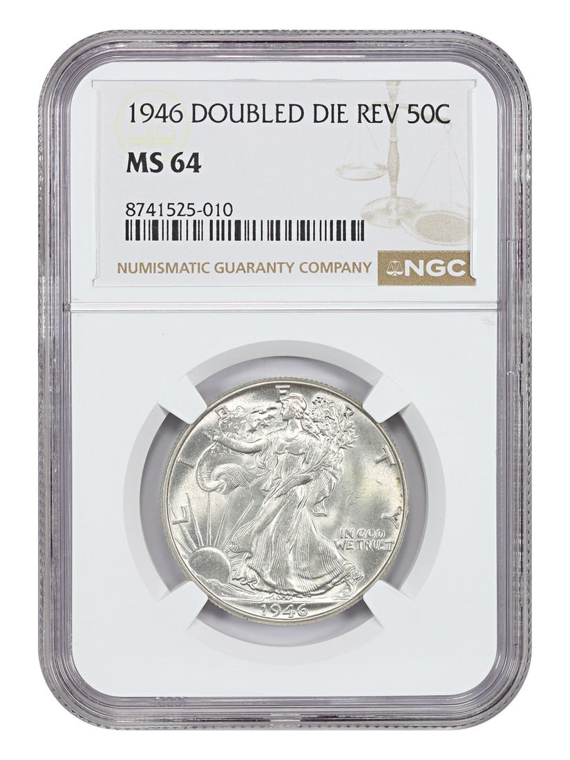 Walking Liberty Half Dollar 1946 50C NGC MS64 Doubled Die Reverse: Walking Liberty Half Dollar 1946 50C NGC MS64 Doubled Die Reverse 1946 Walking Liberty Half Dollar 50C certified by NGC and graded MS64. This Philadelphia issue is noted as a Doubled Die Reverse varie