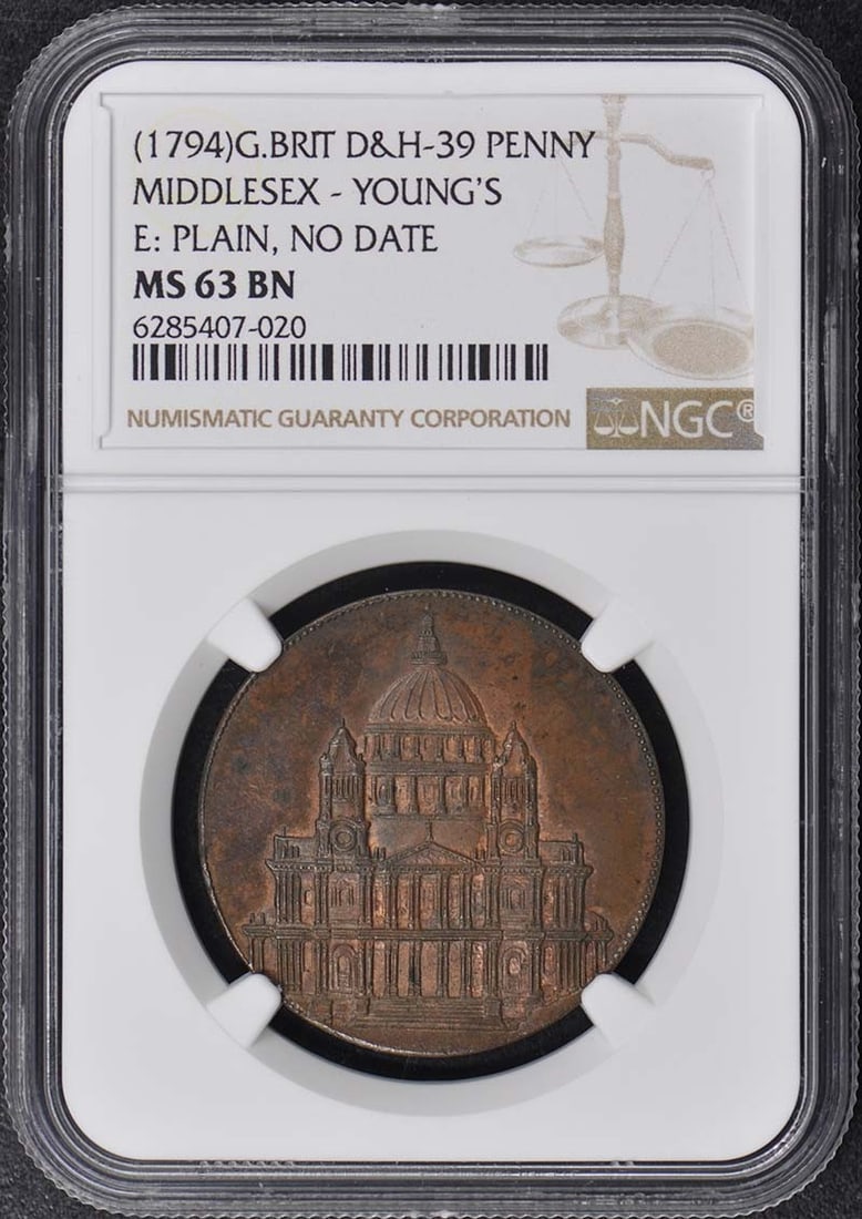 NGC MS63 Middlesex H Young Conder Store Card 1794 (1 of 2)