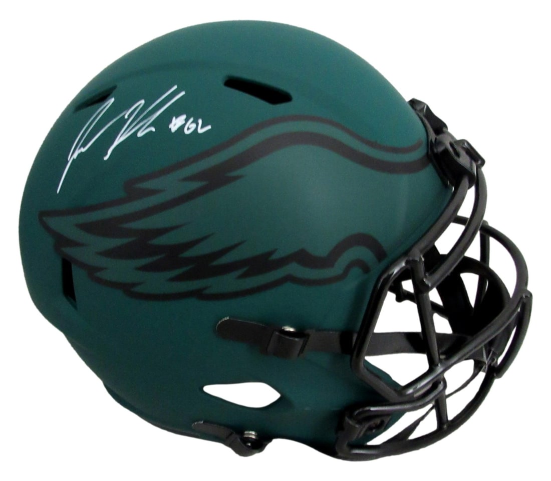 Jason Kelce Autographed Full Size Eagles Rave Replica Helmet PSA DNA Authenticated: Jason Kelce Autographed Full Size Eagles Rave Replica Helmet PSA DNA Authenticated This is a Jason Kelce signed and inscribed "#62" green full size replica Rave Philadelphia Eagles football helmet. Th