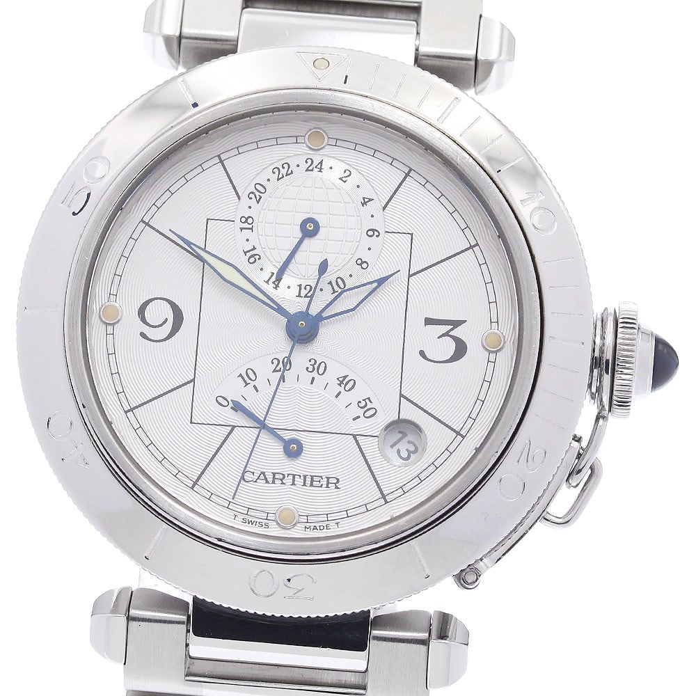 Cartier Pasha GMT Power Reserve 38mm Automatic Men's Silver Watch: Cartier Pasha GMT Power Reserve 38mm Automatic Men's Silver Watch This Cartier Pasha 38mm GMT Power Reserve Automatic wristwatch is designed for men and crafted in Switzerland. Featuring a classic sil