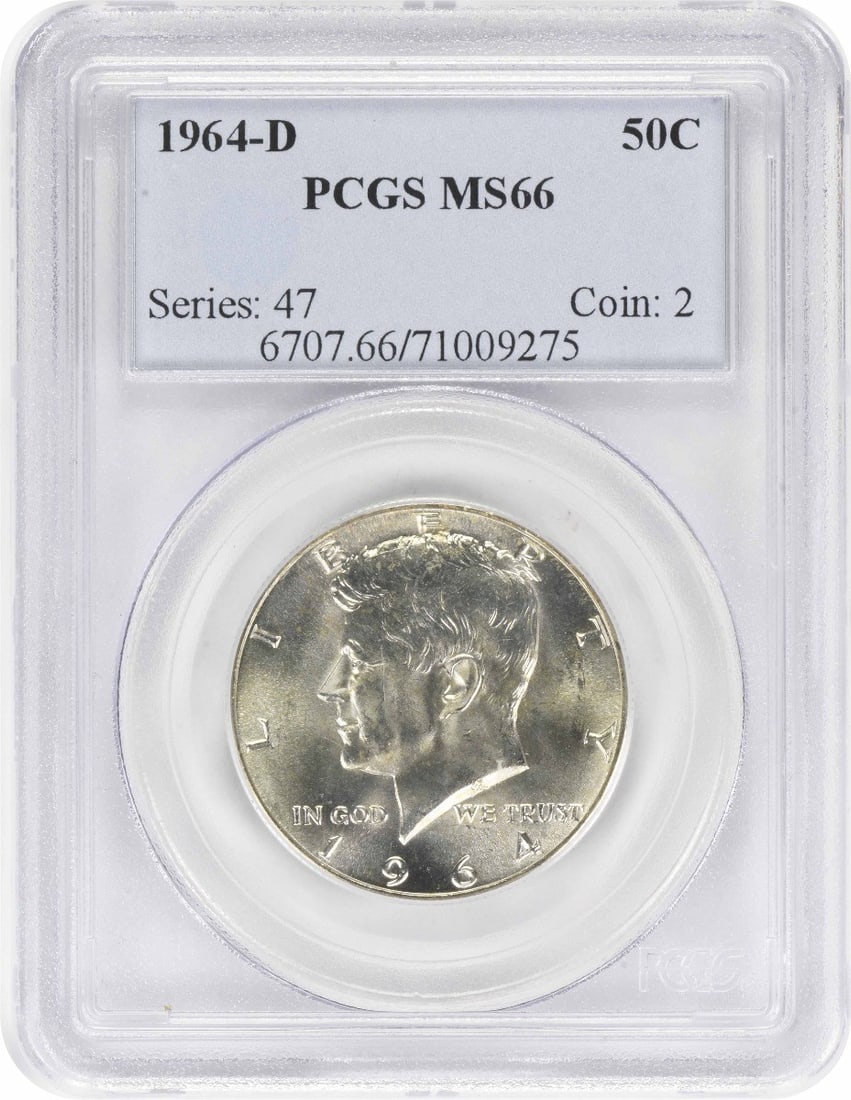 PCGS MS66 1964 D Kennedy 50C Silver Half Dollar (1 of 2)