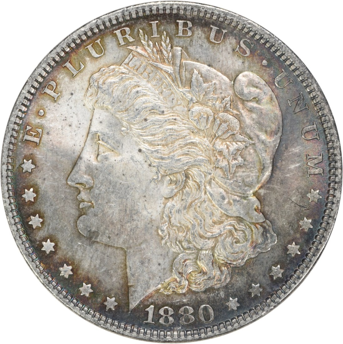Choice BU 1880 Silver Morgan Dollar With Toning Uncertified (1 of 2)