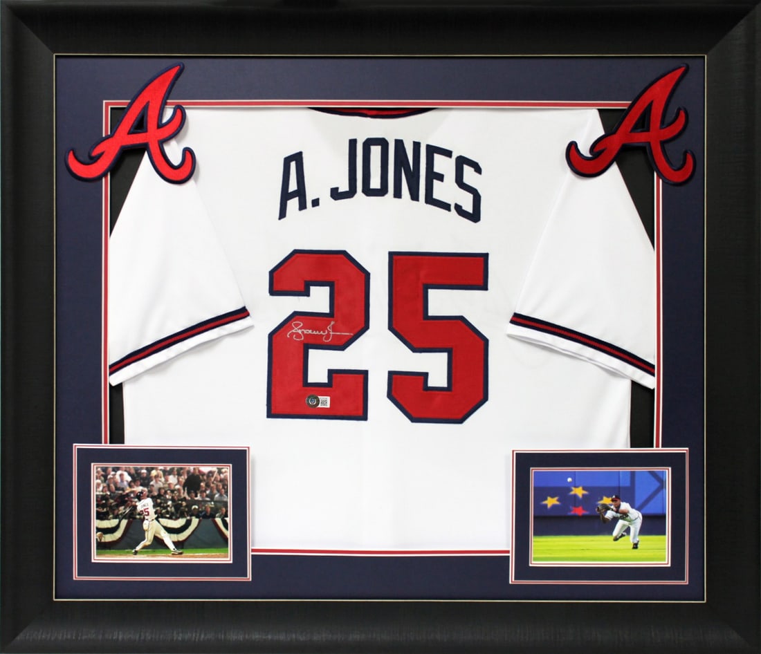 Andruw Jones Signed White Framed Jersey Atlanta Braves BAS Authenticated: Andruw Jones Signed White Framed Jersey Atlanta Braves BAS Authenticated This Authentic Signed White Pro Style Framed Jersey is a must-have for fans of Andruw Jones and the Atlanta Braves. Personally 