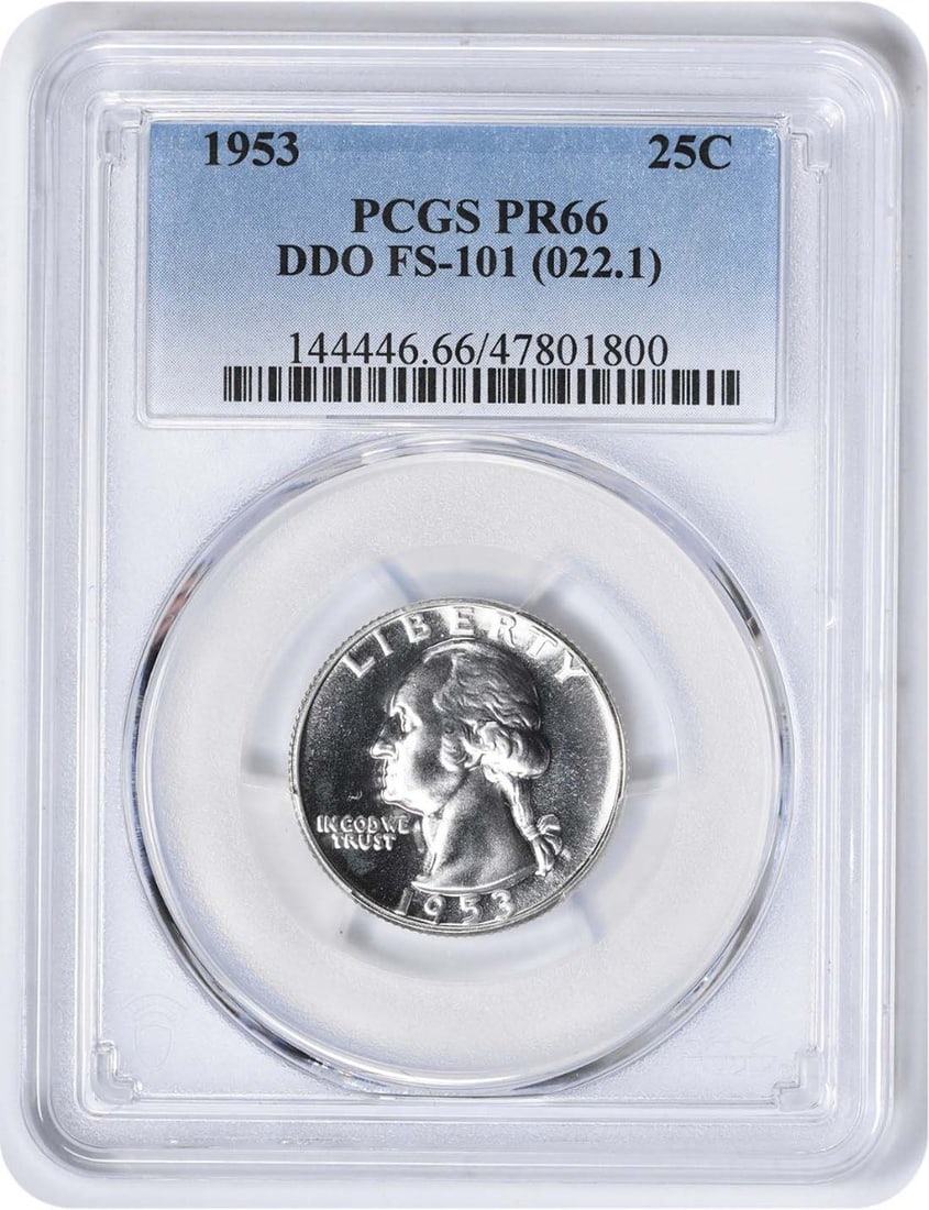 1953 PCGS PR66 Washington Quarter DDO FS-101 Silver: 1953 PCGS PR66 Washington Quarter DDO FS-101 Silver This is a 1953 Washington Quarter struck in 90% silver and 10% copper, featuring the Double Die Obverse (DDO FS-101) variety. The coin is a proof st