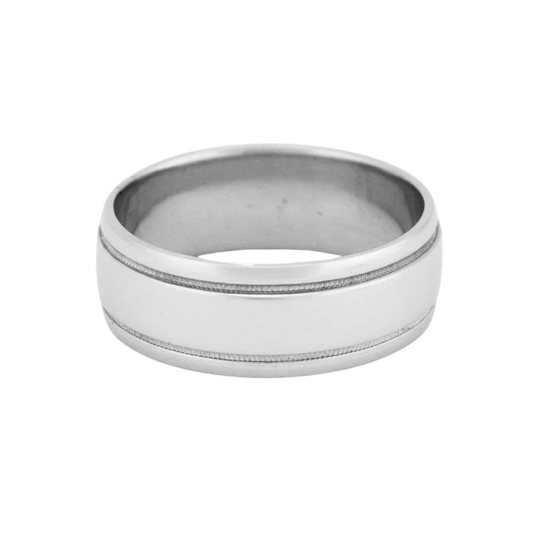 Platinum 95% Men's Size 9 Wedding Band 7.5 mm: Platinum 95% Men's Size 9 Wedding Band 7.5 mm This men's platinum wedding band features a classic round shape and a sleek silver color. Crafted from 95% pure platinum, as confirmed by both its stamp a