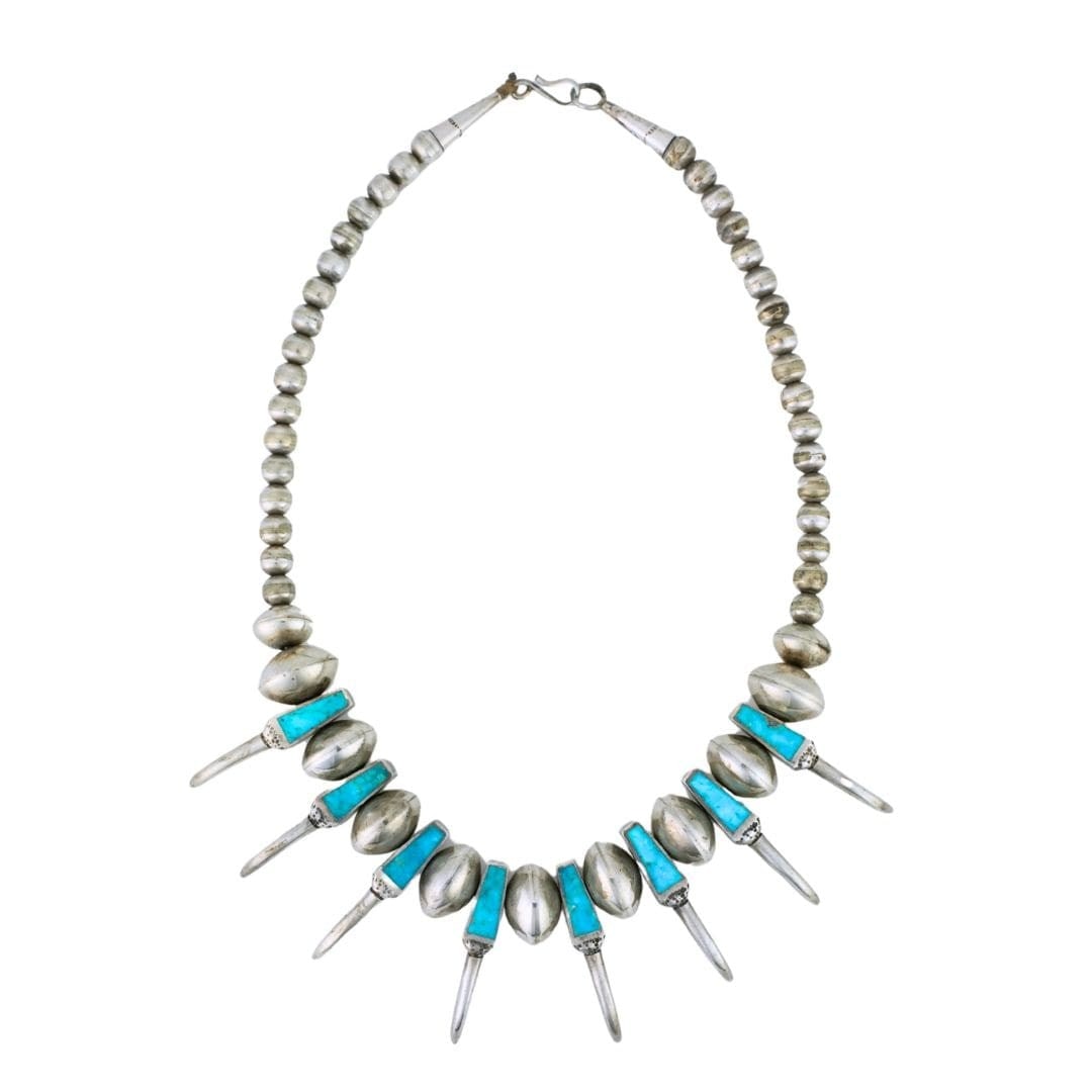 Navajo Sterling Silver Bear Claw Turquoise Necklace 20 in (1 of 6)