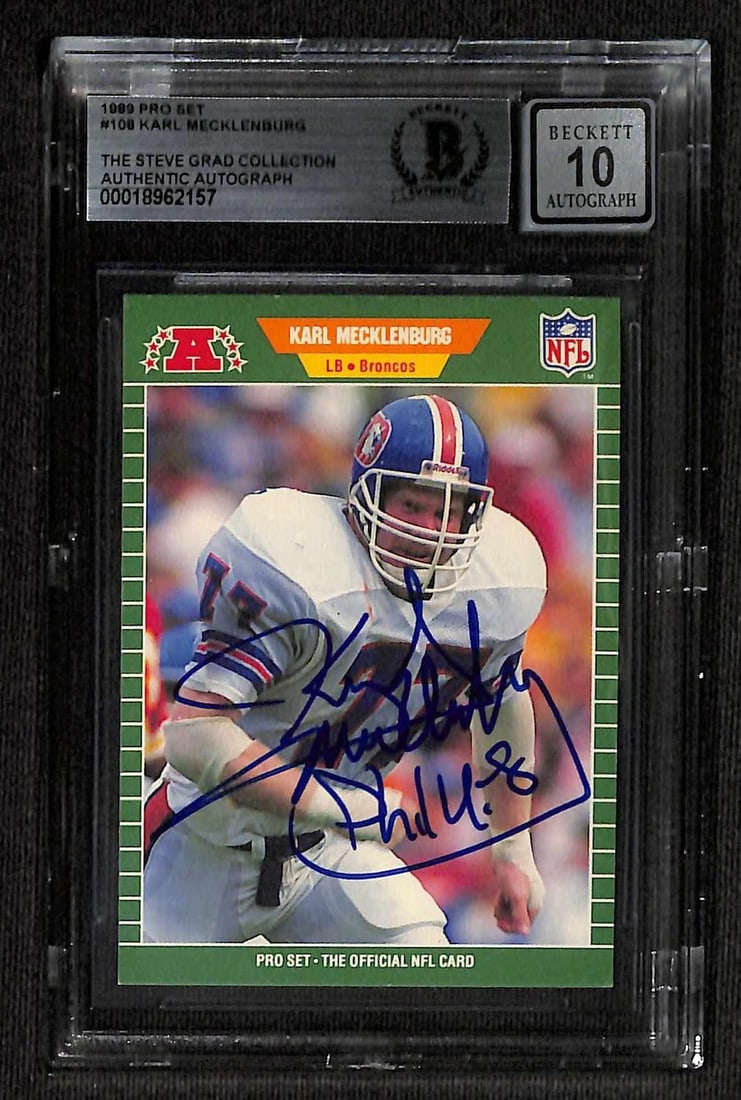 1989 Pro Set Broncos card Karl Mecklenburg Beckett 10 autograph (1 of 1)