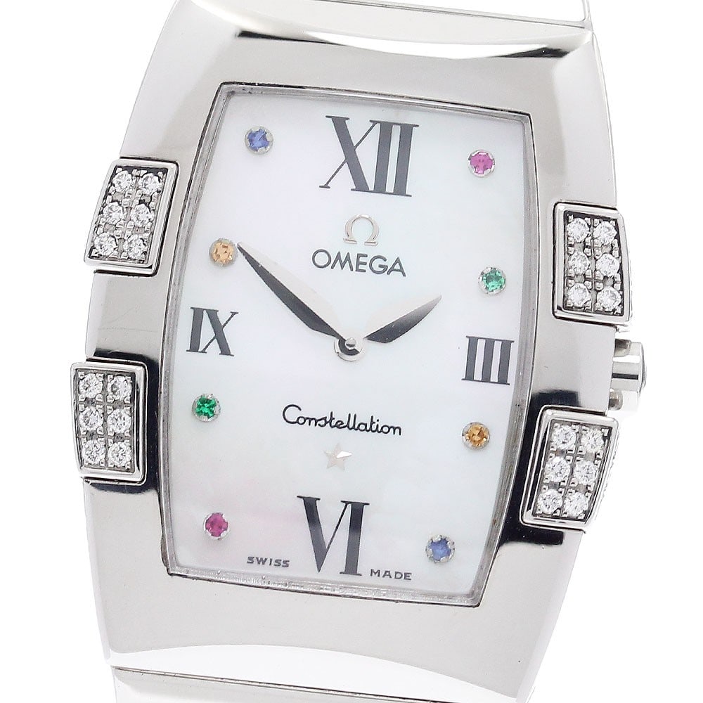 Omega Constellation Quadrella Quartz Diamond Bezel Women's Watch: Omega Constellation Quadrella Quartz Diamond Bezel Women's Watch This OMEGA Constellation Quadrella wristwatch features a diamond bezel and 8 diamond hour markers, offering a refined and elegant desig