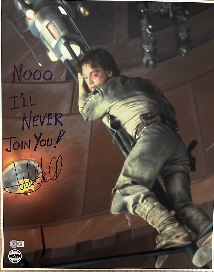 Mark Hamill signed 16x20 Star Wars Empire Strikes Back photo BAS: Mark Hamill signed 16x20 Star Wars Empire Strikes Back photo BAS This 16x20 color photograph from Star Wars: The Empire Strikes Back features a bold blue permanent marker autograph and inscription by 