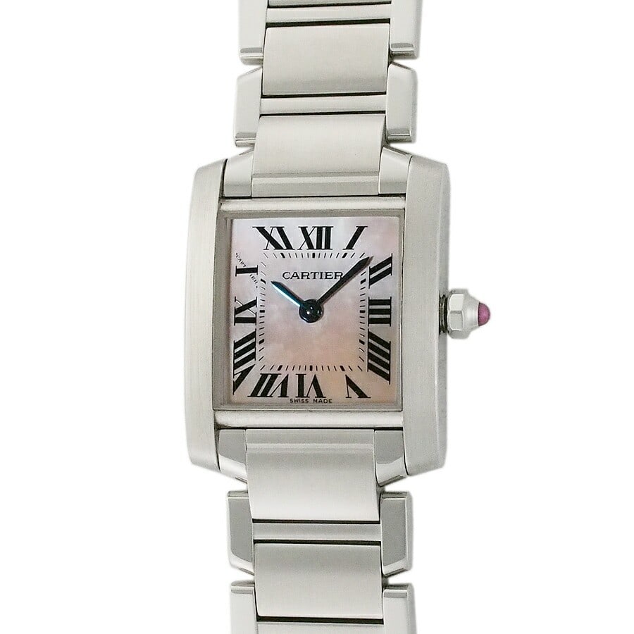 Cartier Tank Francaise Ladies Quartz Watch Pink Shell Dial Stainless Steel: Cartier Tank Francaise Ladies Quartz Watch Pink Shell Dial Stainless Steel This Cartier Tank Francaise SM W51028Q3 is a sophisticated wristwatch designed for women. Featuring a pink shell dial and a s